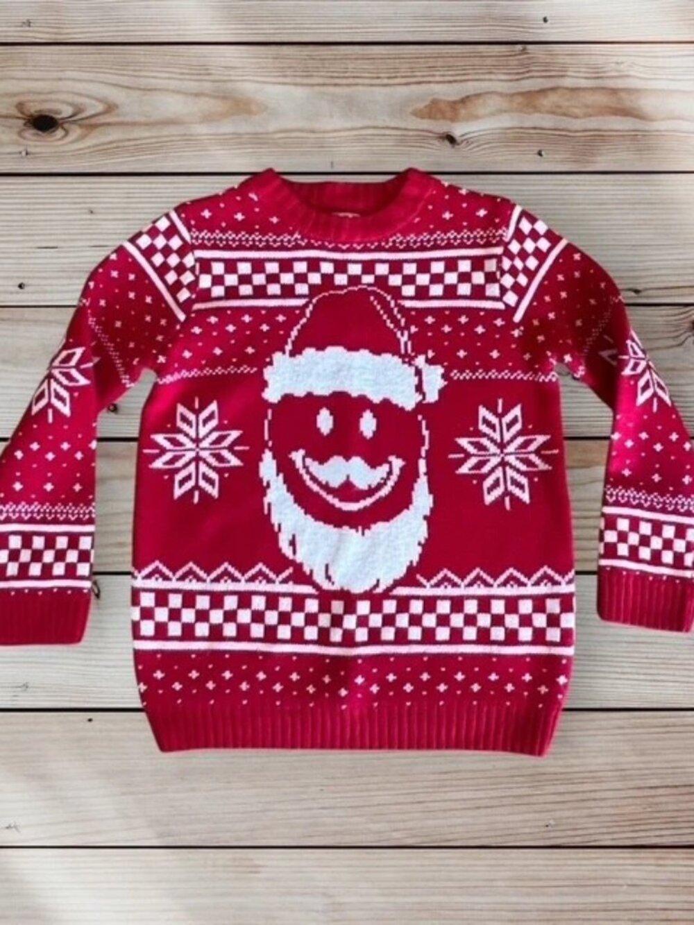 Kids Holiday Time Santa Red and White Ugly Knit Sweater Small 6-7